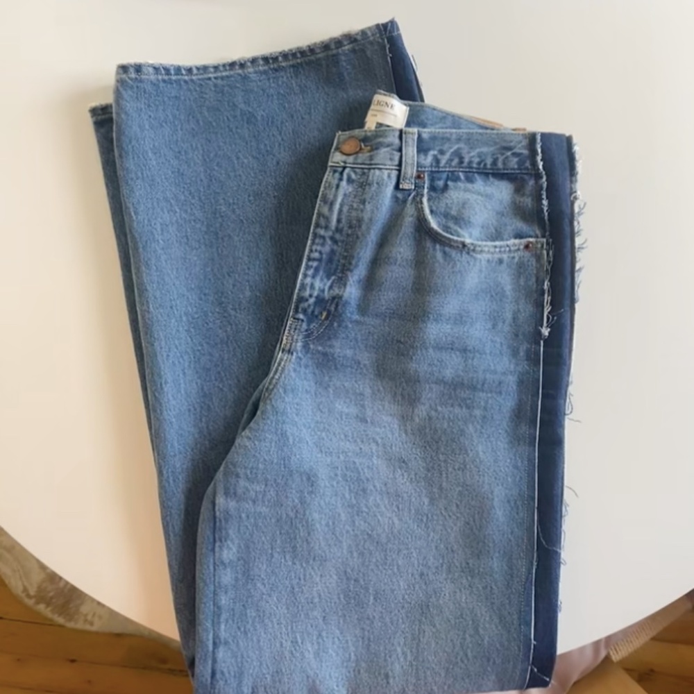 La Ligne Two-Tone Wide-Leg Jeans in Light and Dark Blue - Picture 8 of 10